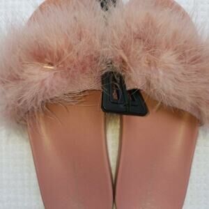 INC International Concepts Faux Feather Marabou Slide Slippers NEW XL 11-12 ROSE
